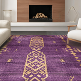 Ultra Soft Area Rug, Non Slip, Stain Resistant, Washable Area Rugs for Living Room, Bedroom, Charming Distressed Geometric Flair(Purple)