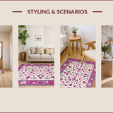 Ultra Soft Area Rug, Non Slip, Stain Resistant, Washable Area Rugs for Living Room, Bedroom, Vibrant Multicolor Rustic Motif(White)