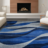 Ultra Soft Area Rug, Non Slip, Stain Resistant, Washable Area Rugs for Living Room, Bedroom, Bold Geometric Layered Visuals(Blue)