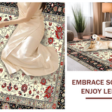 Ultra Soft Area Rug, Non Slip, Stain Resistant, Washable Area Rugs for Living Room, Bedroom, Opulent Red Accented Medallion Artistry(Ivory)