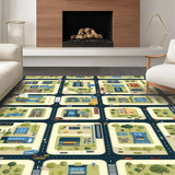 Ultra Soft Area Rug, Non Slip, Stain Resistant, Washable Area Rugs for Living Room, Bedroom, Playful Metropolis Design(Brown)