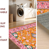 Ultra Soft Area Rug, Non Slip, Stain Resistant, Washable Area Rugs for Living Room, Bedroom, Artistic Rustic Blossom Pattern(Orange)