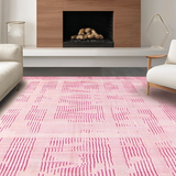 Ultra Soft Area Rug, Non Slip, Stain Resistant, Washable Area Rugs for Living Room, Bedroom, Sophisticated Light Pink Linear Art(Pink)