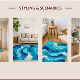Ultra Soft Area Rug, Non Slip, Stain Resistant, Washable Area Rugs for Living Room, Bedroom, Ocean Beach Wave Polyester(Blue)
