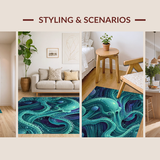 Ultra Soft Area Rug, Non Slip, Stain Resistant, Washable Area Rugs for Living Room, Bedroom, Mystic Kraken Tentacle Area Rug(Blue)