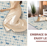 Coquette Aesthetic Blue Bows & Scallops Cute Room Decor(Beige)