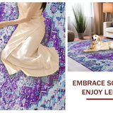 Ultra Soft Area Rug, Non Slip, Stain Resistant, Washable Area Rugs for Living Room, Bedroom, Rustic Light Blue Floral Motif(Purple)