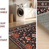 Ultra Soft Area Rug, Non Slip, Stain Resistant, Washable Area Rugs for Living Room, Bedroom, Elegant Black and Red Trellis(Black)