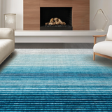 Ultra Soft Area Rug, Non Slip, Stain Resistant, Washable Area Rugs for Living Room, Bedroom, Stripe Patterned Outdoor Porch Mat(Blue)