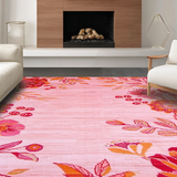 Ultra Soft Area Rug, Non Slip, Stain Resistant, Washable Area Rugs for Living Room, Bedroom, Stylish Abstract Floral Celebration(Pink)