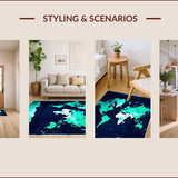 Ultra Soft Area Rug, Non Slip, Stain Resistant, Washable Area Rugs for Living Room, Bedroom, Rustic World Map Aesthetic(Blue)