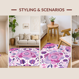 Ultra Soft Area Rug, Non Slip, Stain Resistant, Washable Area Rugs for Living Room, Bedroom, Rustic Multi-Tone Floral Fusion(Purple)