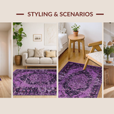 Ultra Soft Area Rug, Non Slip, Stain Resistant, Washable Area Rugs for Living Room, Bedroom, Artistic Abstract Medallion Design(Purple)