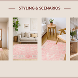 Ultra Soft Area Rug, Non Slip, Stain Resistant, Washable Area Rugs for Living Room, Bedroom, Delicate Curvy Pink Decor(Pink)