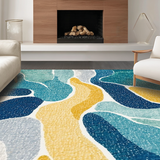 Ultra Soft Area Rug, Non Slip, Stain Resistant, Washable Area Rugs for Living Room, Bedroom, Funky Coastal Mosaic Rug Featuring Abstract Seashells and Surfboard Shapes(Blue)