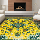 Ultra Soft Area Rug, Non Slip, Stain Resistant, Washable Area Rugs for Living Room, Bedroom, Contemporary Colorful Medallion Theme(Yellow)