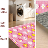 Ultra Soft Area Rug, Non Slip, Stain Resistant, Washable Area Rugs for Living Room, Bedroom, Eclectic Daisy Design Statement(Pink)