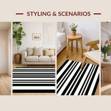 Ultra Soft Area Rug, Non Slip, Stain Resistant, Washable Area Rugs for Living Room, Bedroom, Chic Modern Linear Pattern Design(Black)