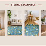 Ultra Soft Area Rug, Non Slip, Stain Resistant, Washable Area Rugs for Living Room, Bedroom, Elegant Yellow Trellis Pattern(Blue)
