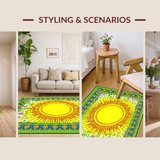 Ultra Soft Area Rug, Non Slip, Stain Resistant, Washable Area Rugs for Living Room, Bedroom, Joyful Abstract Sunburst Theme(Yellow)