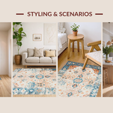Ultra Soft Area Rug, Non Slip, Stain Resistant, Washable Area Rugs for Living Room, Bedroom, Sophisticated Neutral Floral Aesthetic(Orange)