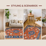 Ultra Soft Area Rug, Non Slip, Stain Resistant, Washable Area Rugs for Living Room, Bedroom, Lively Multicolor Medallion Charm(Orange)