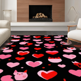 Ultra Soft Area Rug, Non Slip, Stain Resistant, Washable Area Rugs for Living Room, Bedroom, Cute Black Cat Whimsical Print(Red)