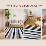 Ultra Soft Area Rug, Non Slip, Stain Resistant, Washable Area Rugs for Living Room, Bedroom, Monochrome Harmony Geometric Striped Carpet Washable Reversible Decor(Black)