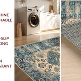 Ultra Soft Area Rug, Non Slip, Stain Resistant, Washable Area Rugs for Living Room, Bedroom, Rustic Vintage Medallion Design(Beige)