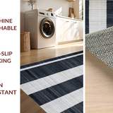 Ultra Soft Area Rug, Non Slip, Stain Resistant, Washable Area Rugs for Living Room, Bedroom, Striped Modern Rug, Black & White(Black)