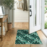 Teal Palm Leaf Area Rug on Emerald Green