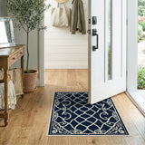 Ornate Navy Trellis Lattice Area Rug
