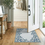 Elegant Blue Floral Vine Border Area Rug