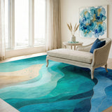 Blue and Teal Blue Teal Wave Coastal Area Rug