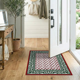 Red Floral Lattice Rug with Ornate Green Border