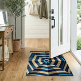 Blue Teal Radial Stripe Geometric Area Rug