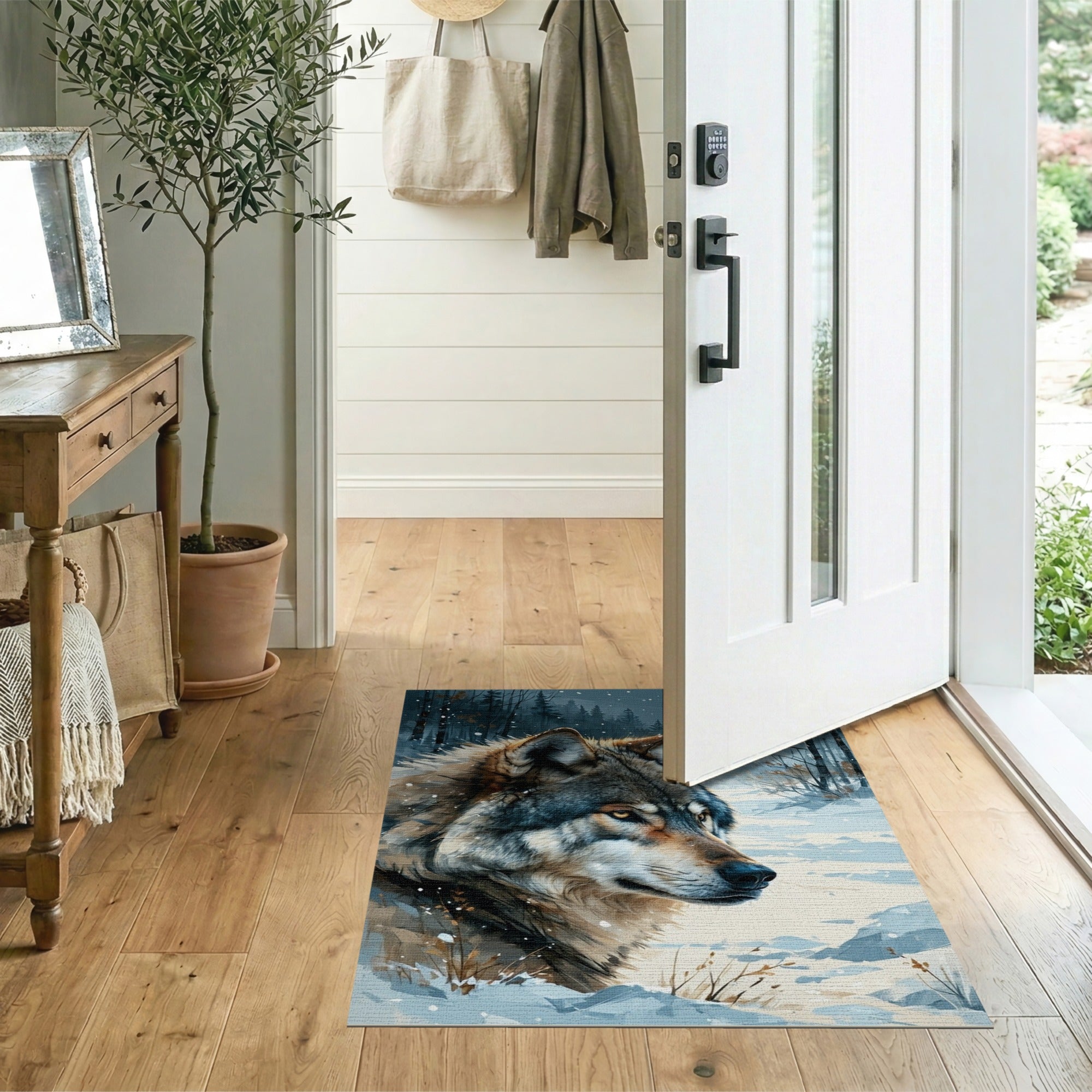 ODIKA Majestic Wolf in Snowy Forest Washable Area Rug - Low Pile & Non-Slip