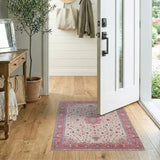 Red Border Ivory Persian Floral Area Rug