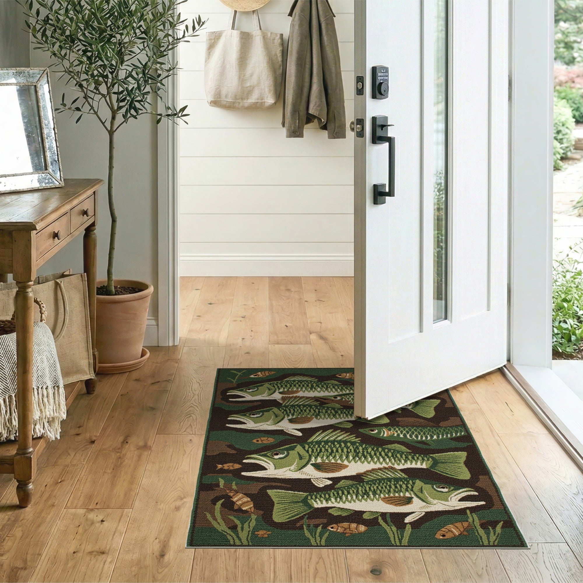 Green Largemouth Bass School Area Rug