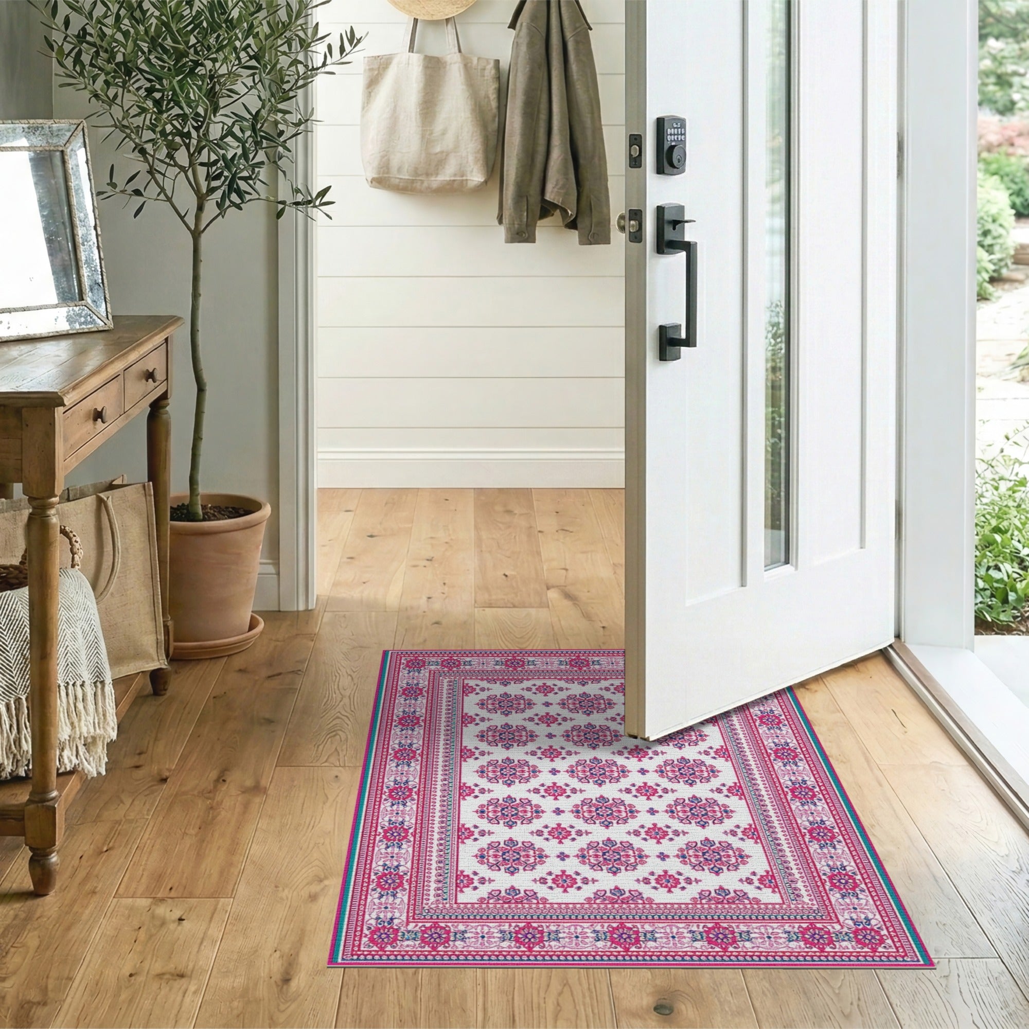 Pink Vibrant Pink Floral Persian Area Rug