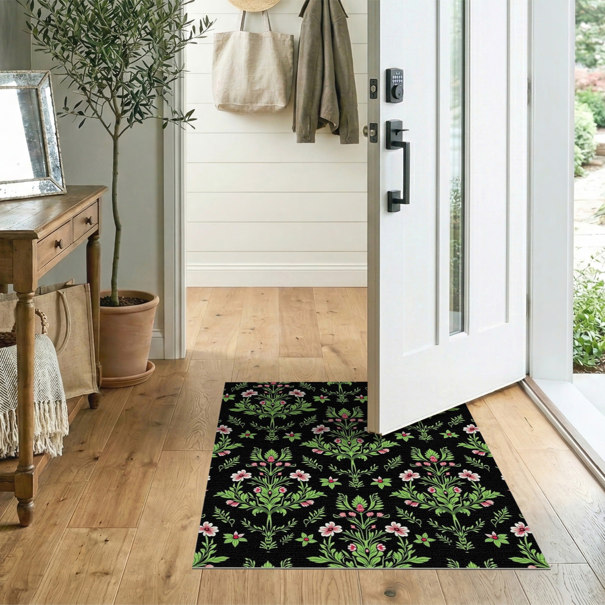 Multi-color and Patterns Vintage Pink Floral Area Rug on Black