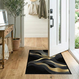 Gold Waves Black Abstract Area Rug