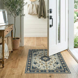 Blue and Teal Navy Persian Floral Medallion Area Rug