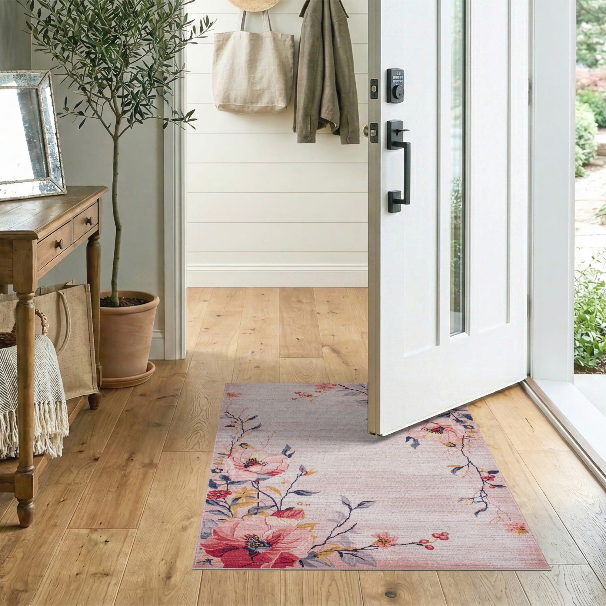 Blush Pink Blush Peony Floral Vintage Area Rug