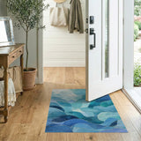 Teal Blue Abstract Wave Layers Area Rug