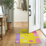 Playful Smiley Faces Kids Area Rug in Yellow Pink Purple