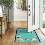 Coastal Beach Teal Seashell Starfish Coastal Area Rug