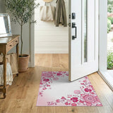 Pink Pink Peony Floral Border Area Rug