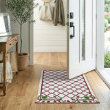 Red Lattice Trellis Area Rug with Verdant Foliage