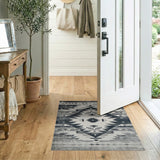 Distressed Black White Southwestern Area Rug